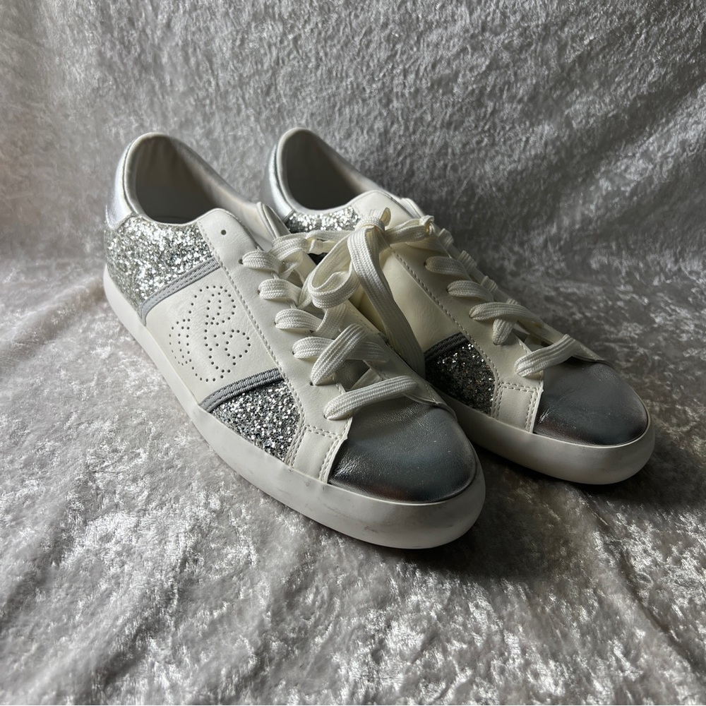 Stylish Women's White and Silver Sneakers